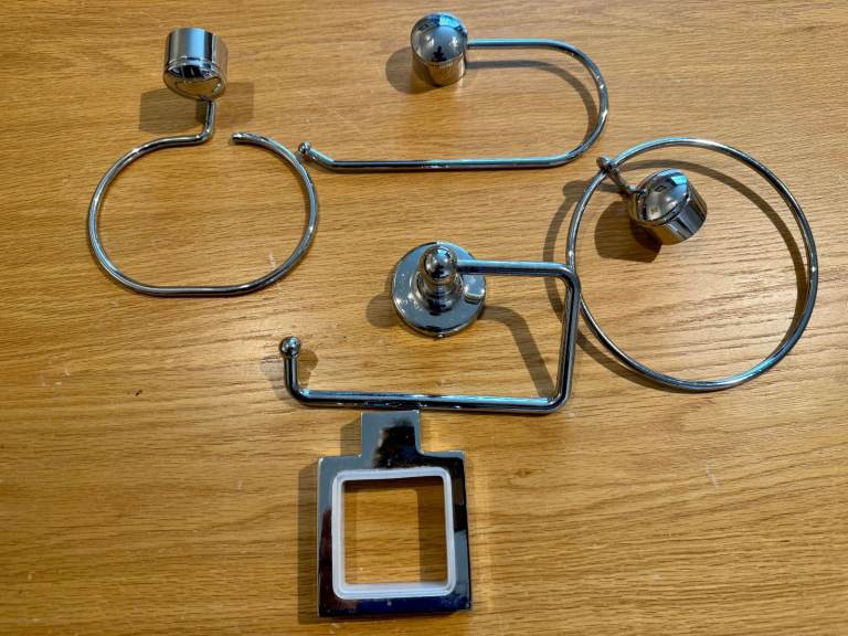 Bathroom Accessory Set – 3 Towel Rails + Toilet Roll Holder + Cup Holder