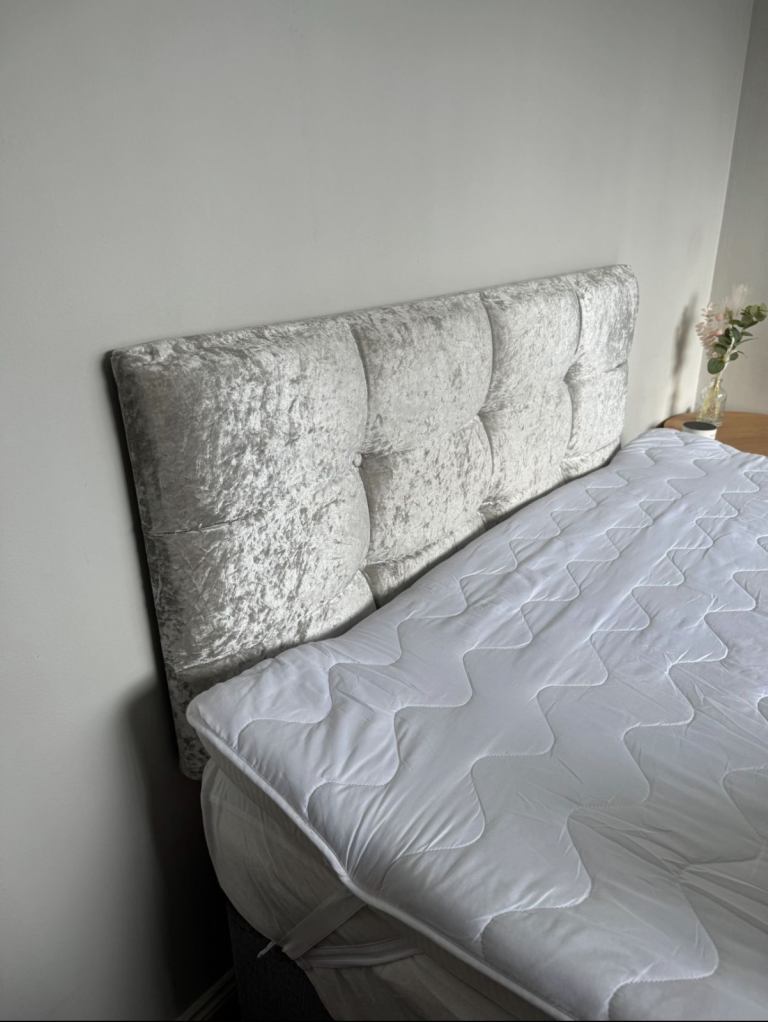Grey Velvet Headboard Double Bed