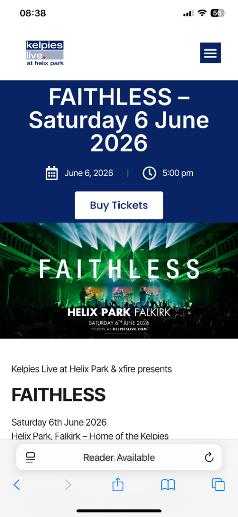 2 x tickets Faithless Falkirk Saturday 6 June 