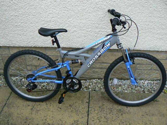 Boys, "CROSSBOW" Full Suspension Mountain Bike – Grey & Blue, Good Condition