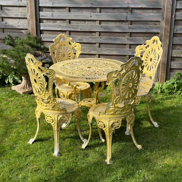 Vintage Cast Aluminium Distressed Outdoor Garden Table And Chairs