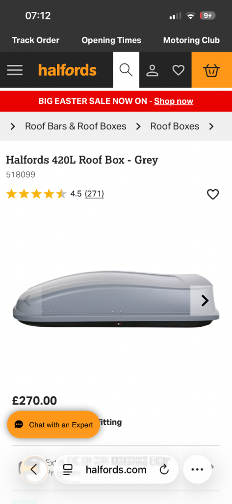 Halfords roof top box 