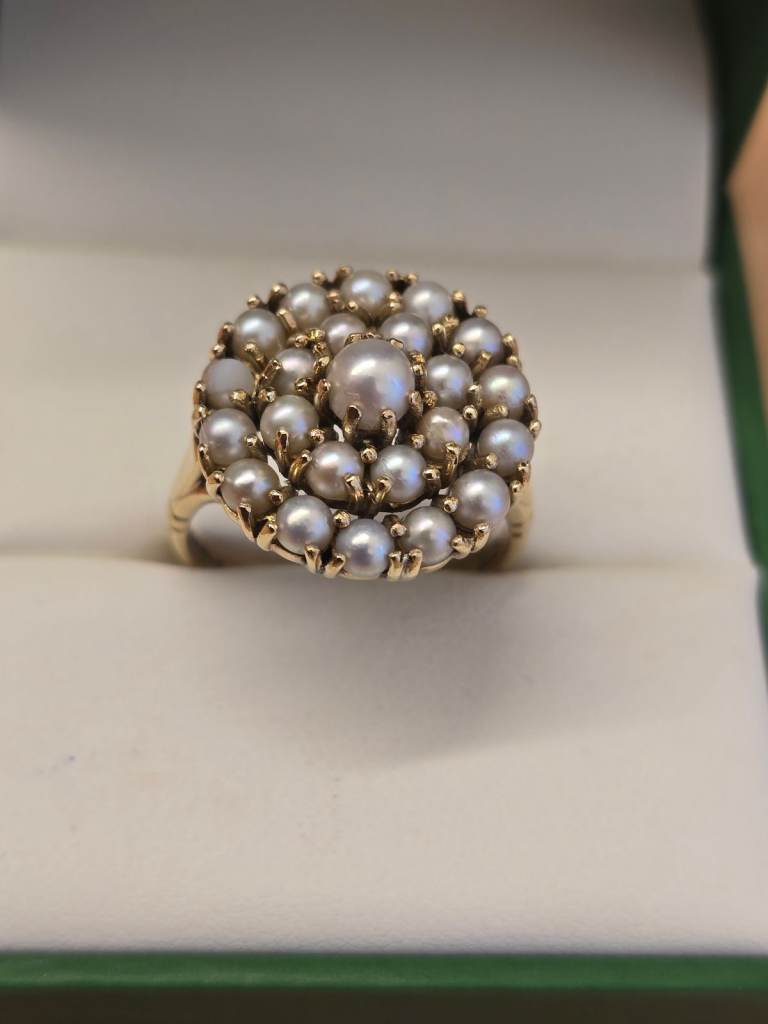 9ct GOLD PEARL BEAD CLUSTER RING