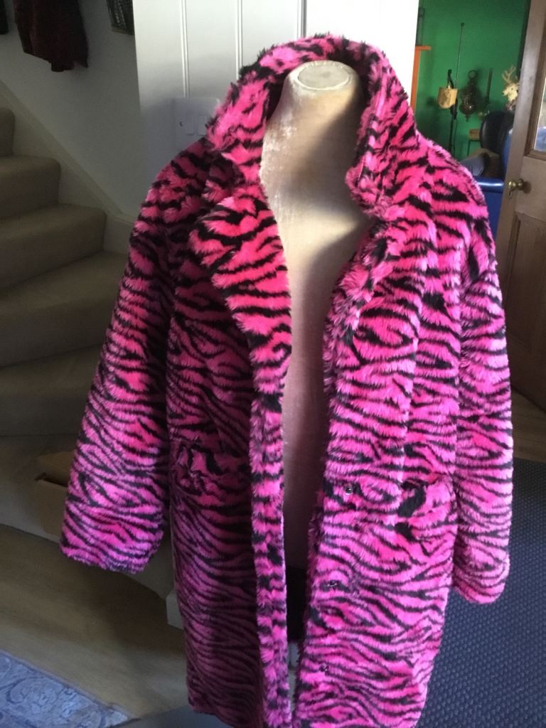 Pink and black funky faux fur ladies coat. Brand new with labels size 10 (38)