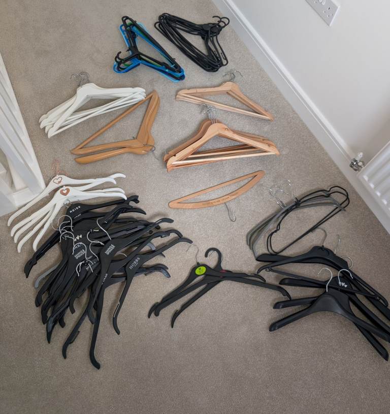 Job Lot of Clothes Hangers – Mixed Plastic and Wooden Types