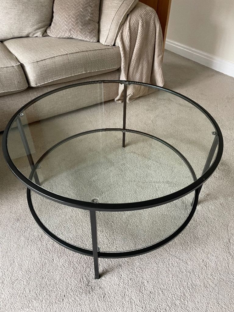 Round Glass Coffee Table with Black Metal Frame – Good Condition | in ...