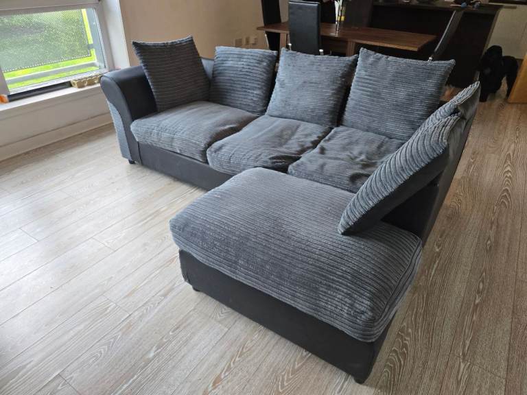 Grey Corduroy Corner Sofa – Good Size, Comfortable