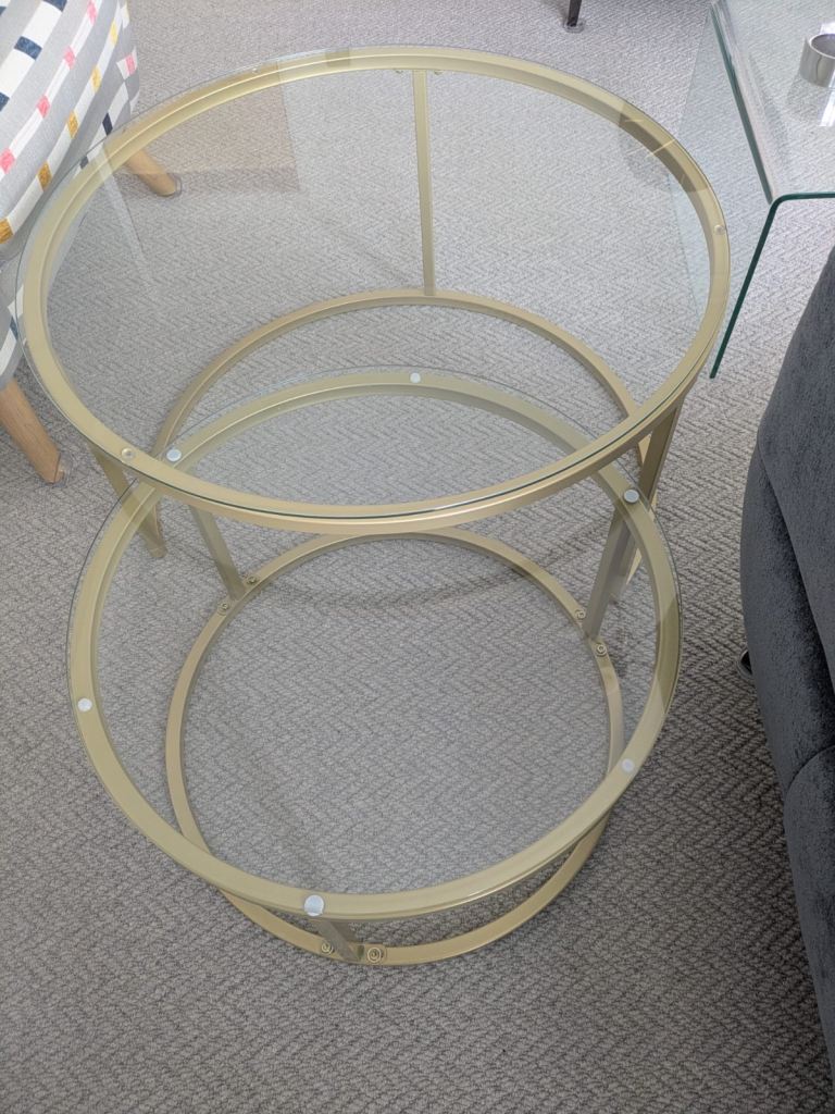 Gold trimmed coffee table set 