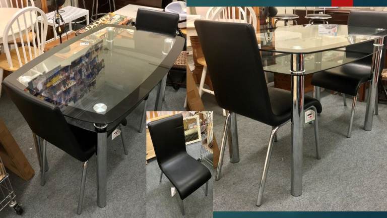 image for Metal & Glass Table & 2 Chairs / L120cm x W80cm