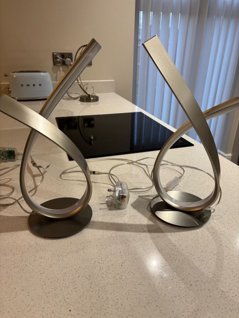 Pair of Modern Silver LED Table Lamps – As Good As New