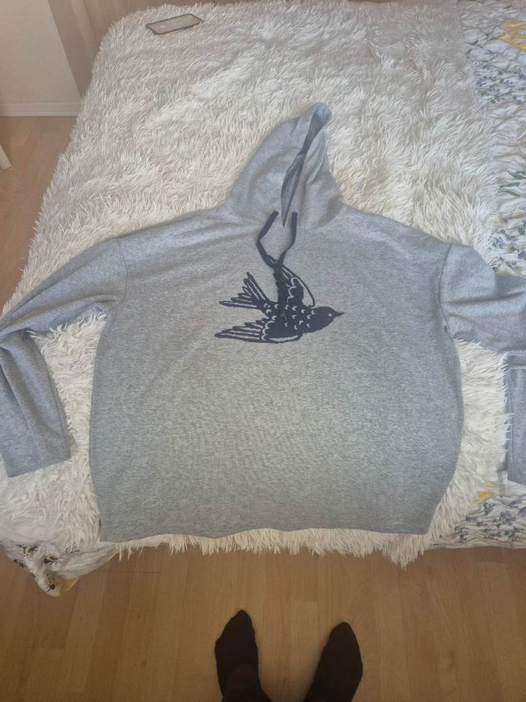 Grey Hoodie with Bird Print – Good Condition
