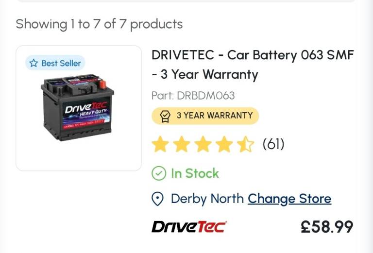 Drivetec 063 NEW BATTERY 3yr warranty 