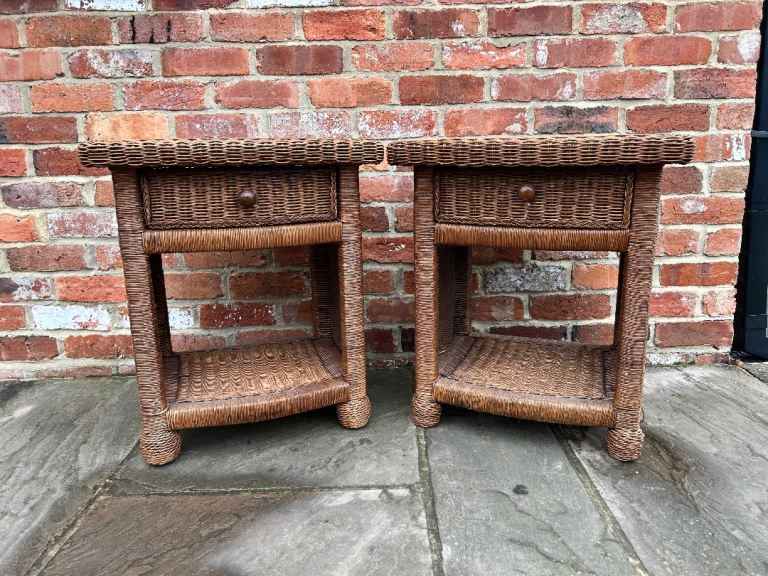 Pair of Rattan Wicker Side Tables - Good Condition 