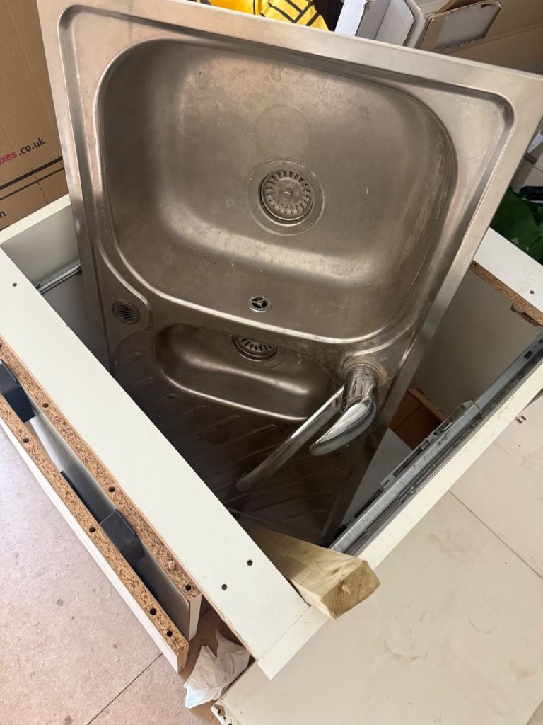kitchen unit, stainless steel sink and neff integrated fridge freezer 