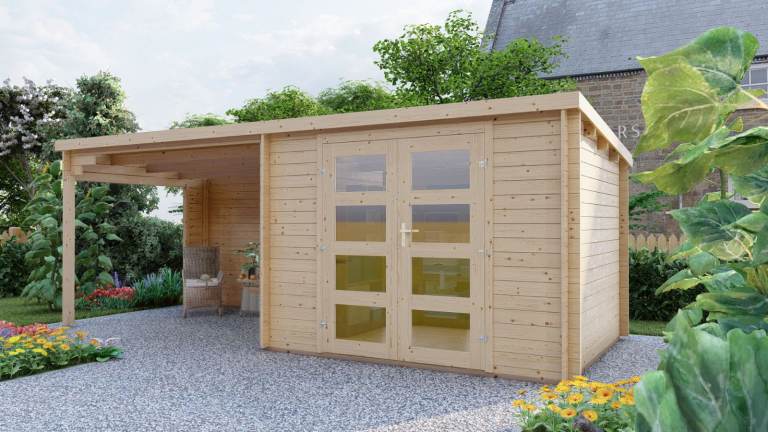 Log Cabin with side porch 3mx2.4m+2.4m