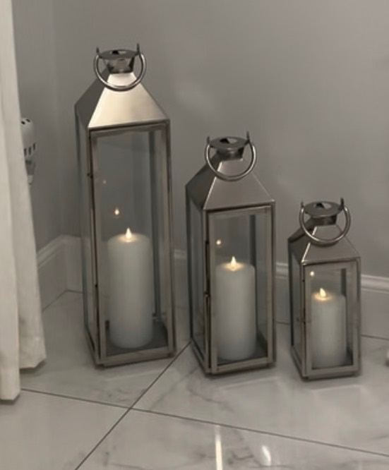 Set of 3 Silver Metal Lanterns  – As Good As New