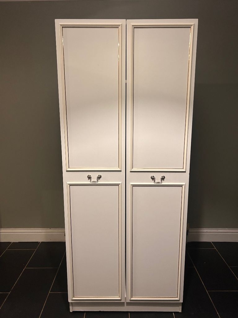 White Double Wardrobe with Gold Trim