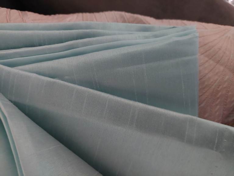 Lovely Dunelm Faux Silk Curtains- Duck Egg Blue Pencil Pleat -66cmsx72cms