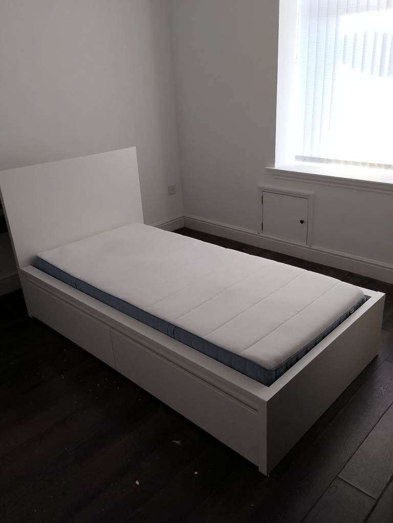 Malm single bed frame with drawers and vesteröy firm mattress