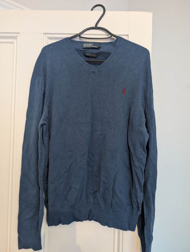 Ralph Lauren v neck jumper size M blue