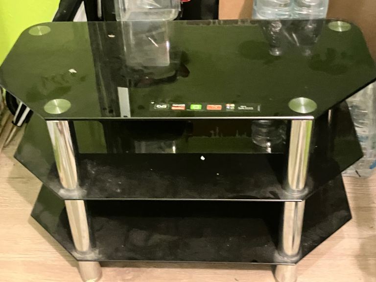 Black metal and glass TV stand