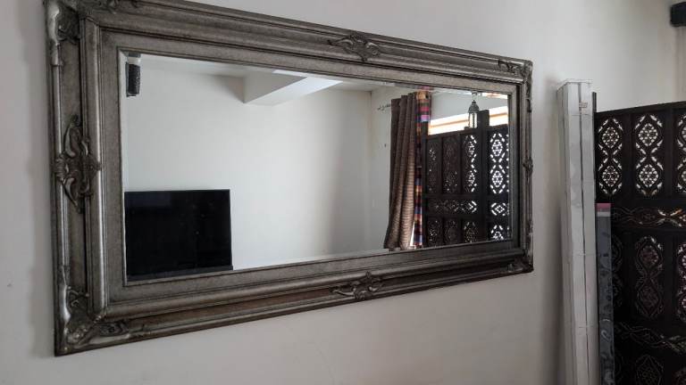 Large grey silver ornate mirror