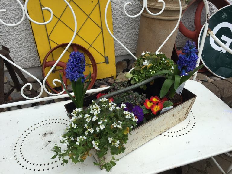 vintage metal trug garden pot planter retail prop ornament 