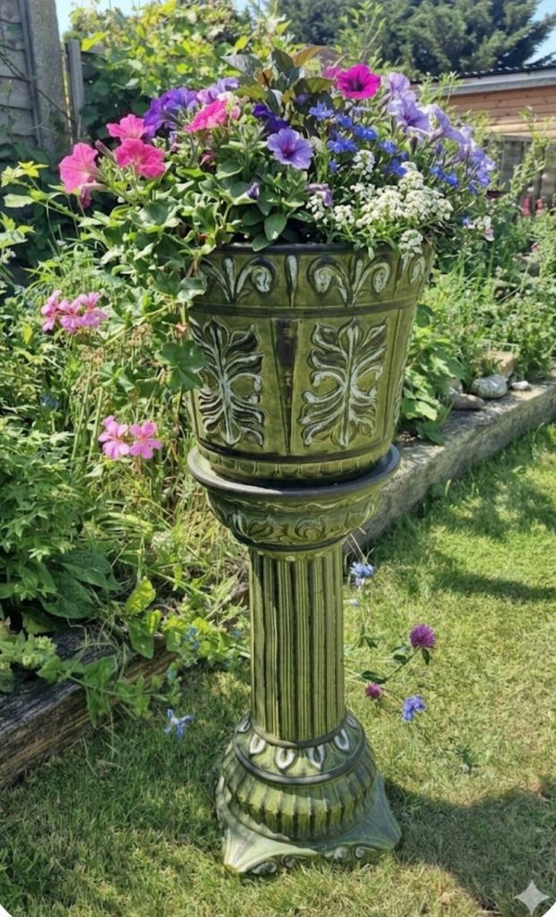 Stunning Antique Style Large Ceramic Urn & Pedestal Planter 1960s - 70