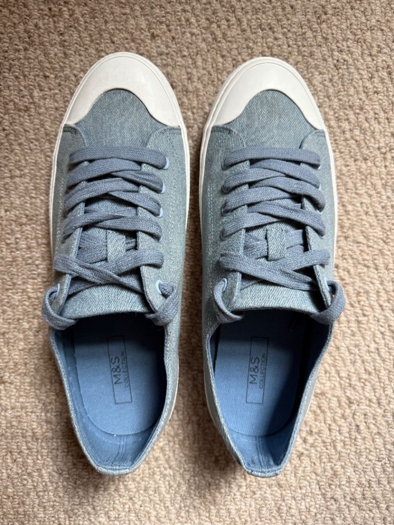NEW #Mands M&S Light Blue Canvas Lace-Up Plimsol Trainers - Size 7.5. Vegan