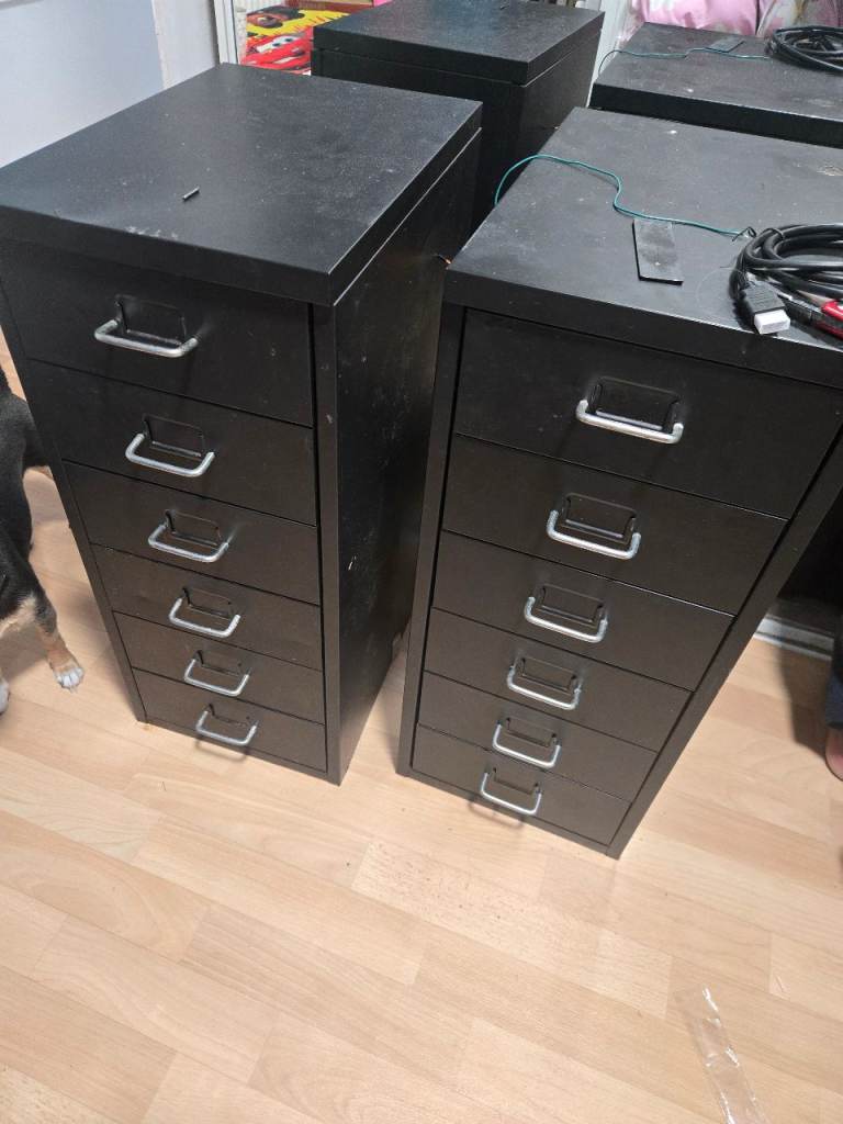 Black metal drawers