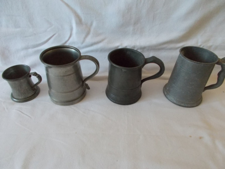 4 English Pewter Tankards, inc Victorian & Art Dec