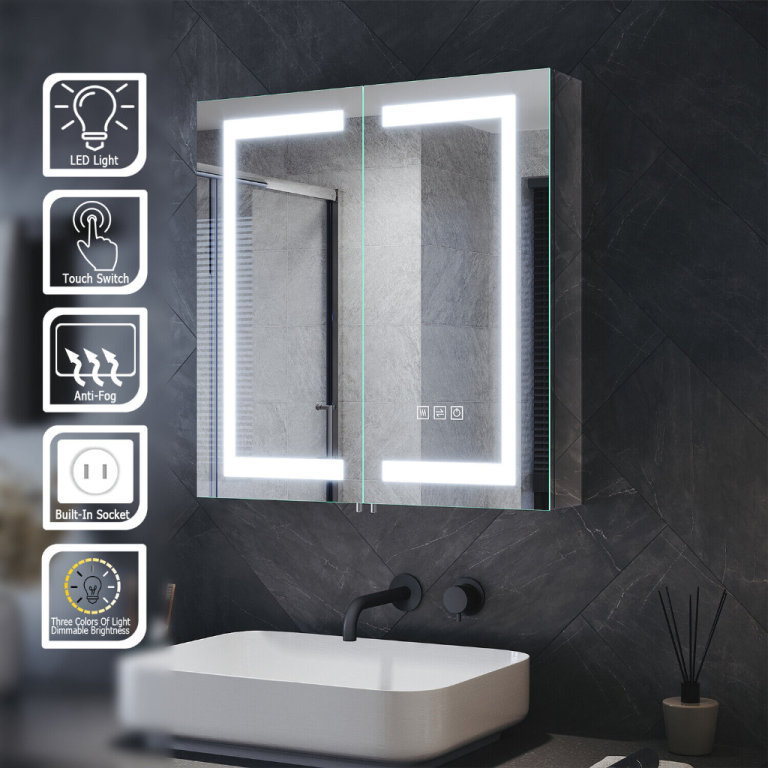 New Led Cabinet Bathroom Mirror + Demister and Shaver Socket 630 x 650mm RRP £260 Our Price £185