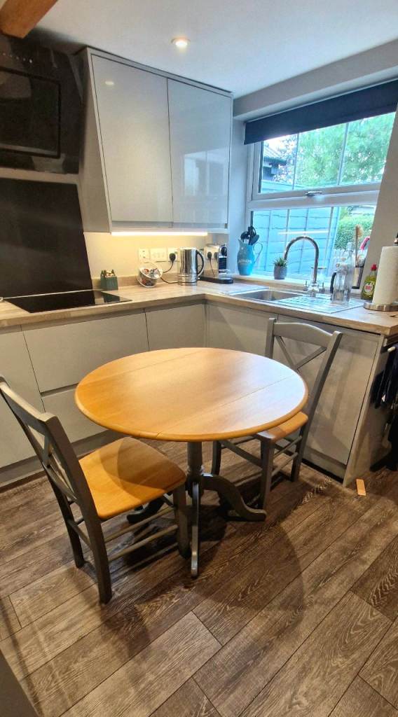 John Lewis Clayton Drop-Leaf Dining Table & 2 Matching Chairs – Grey & Natural Wood