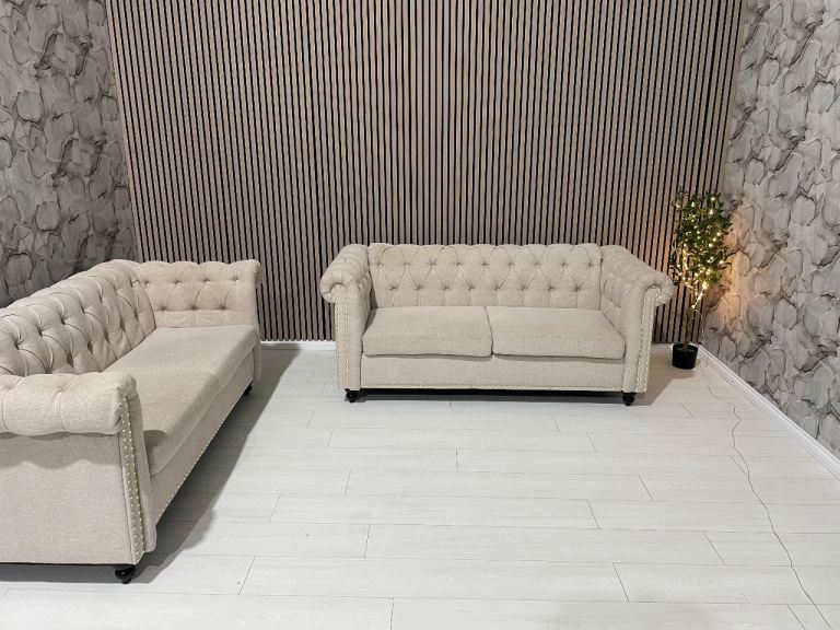 Cream Tufted 2-Seater Sofa - Excellent Condition
