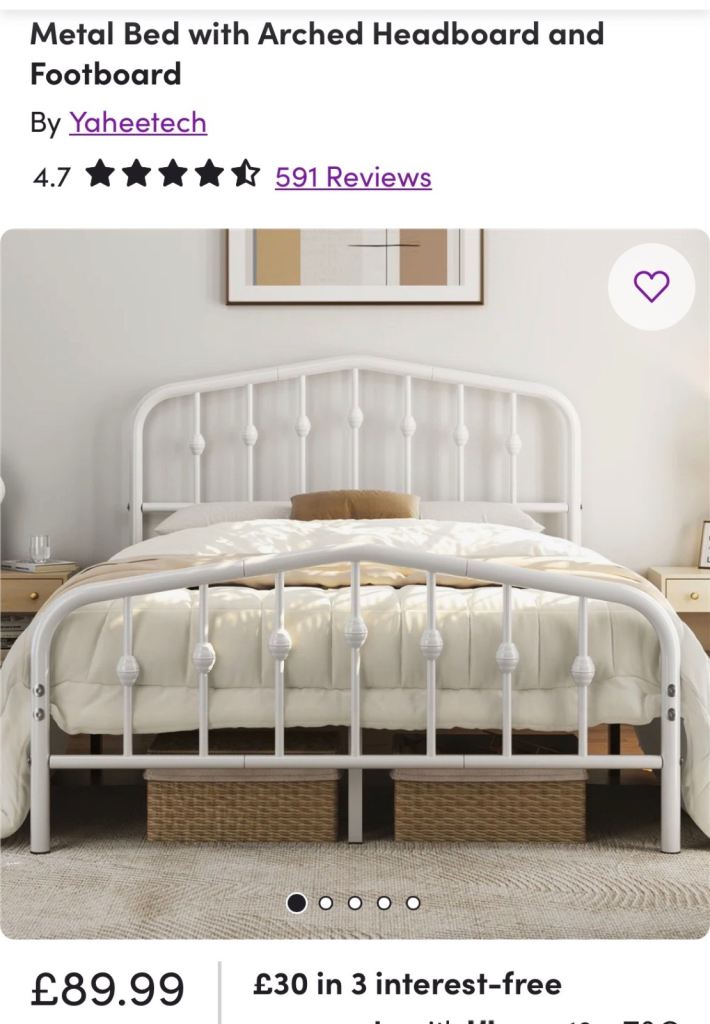 Yaheetech White Metal Double Bed Frame with Arched Headboard and Mattress – New