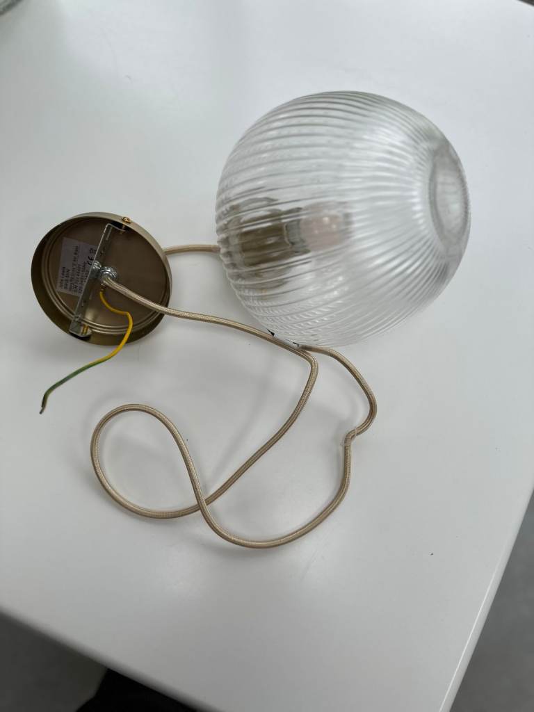 Glass ceiling light, brass, from John Lewis