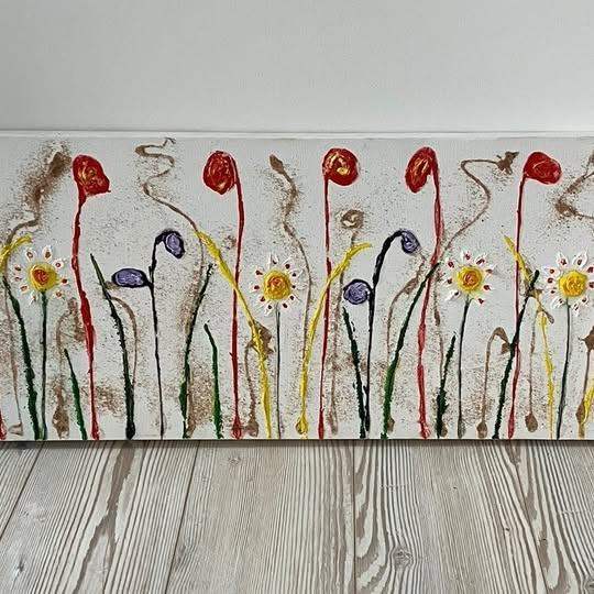 Abstract floral painting mixed media on canvas original design-non repeat-90cm x 30cm-signed