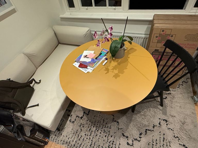 Stylish Yellow Round Dining Table - Nearly New Condition