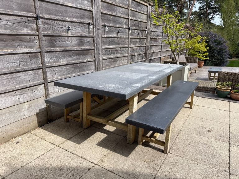 Solid Acacia and Poly-Stone Table and Benches 