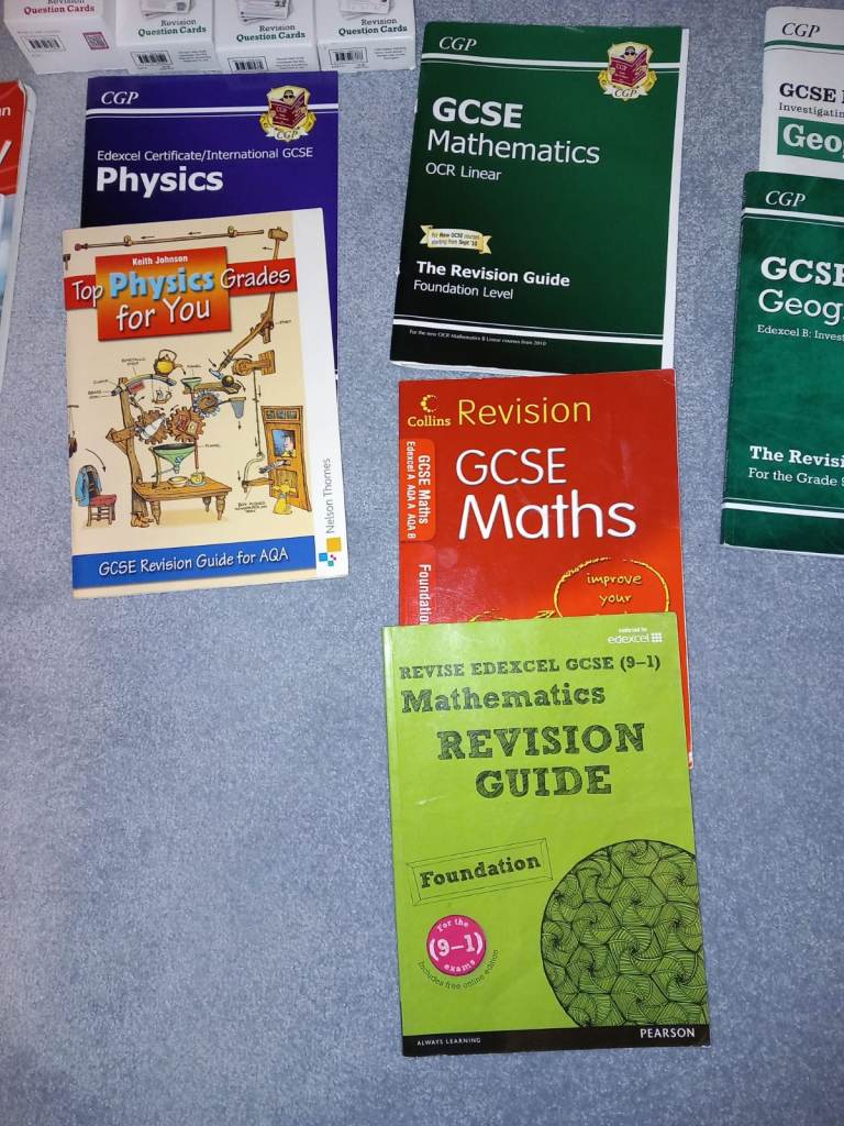 Study text books and GCSE revision cards