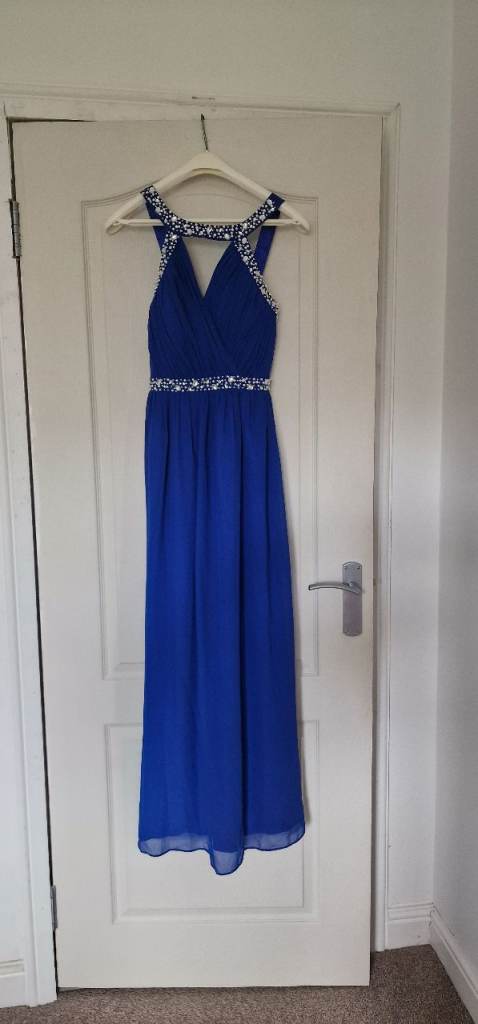 Evening/prom dress, royal blue, UK size 10, with matching bag.