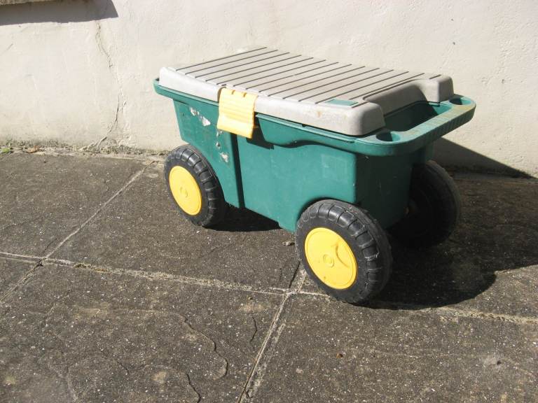 Rolling Sit On Garden Tool Storage Cart seat