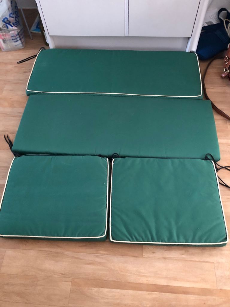 Two garden bench two garden chair cushions with removable washable covers 