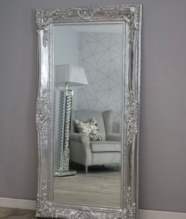 Large silver freestanding mirror