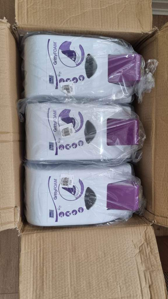 New GrittyFOAM Hand Soap Dispenser – White and Purple