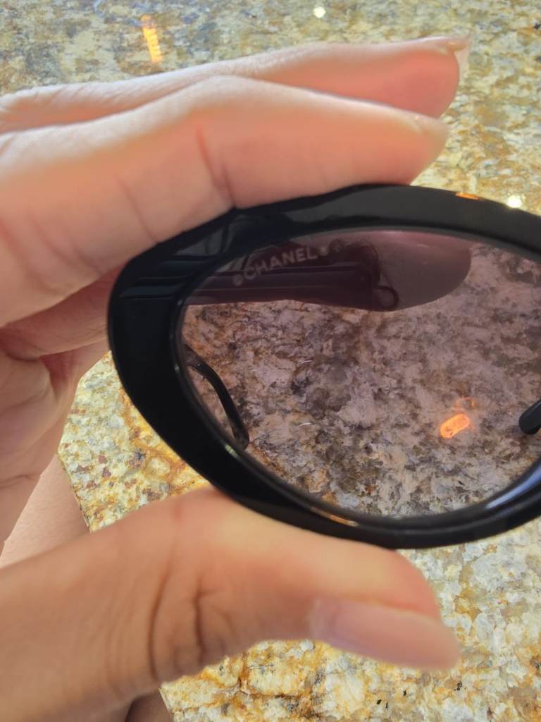 Chanel 5418 Black Sunglasses with Gold Lettering – As Good As New
