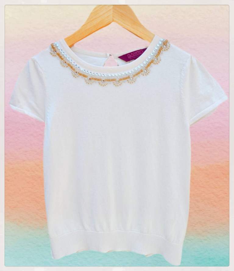 Lightly Used Baker By Ted Baker Ivory Girls Short-Sleeve Knitted Top  UK Age 8-9 134cm 🇬🇧 