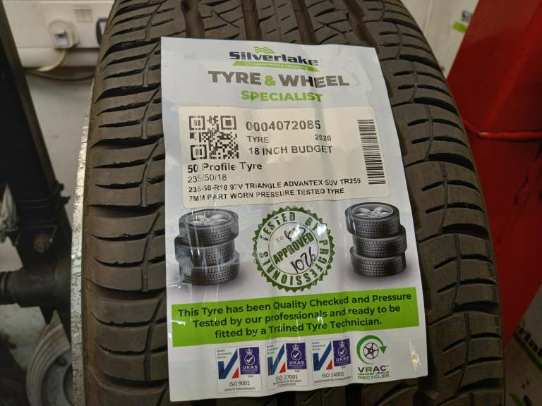 235-50-R18 97v Triangle Advantex Suv Tr259 7mm Part Worn Pressure Tested Tyre