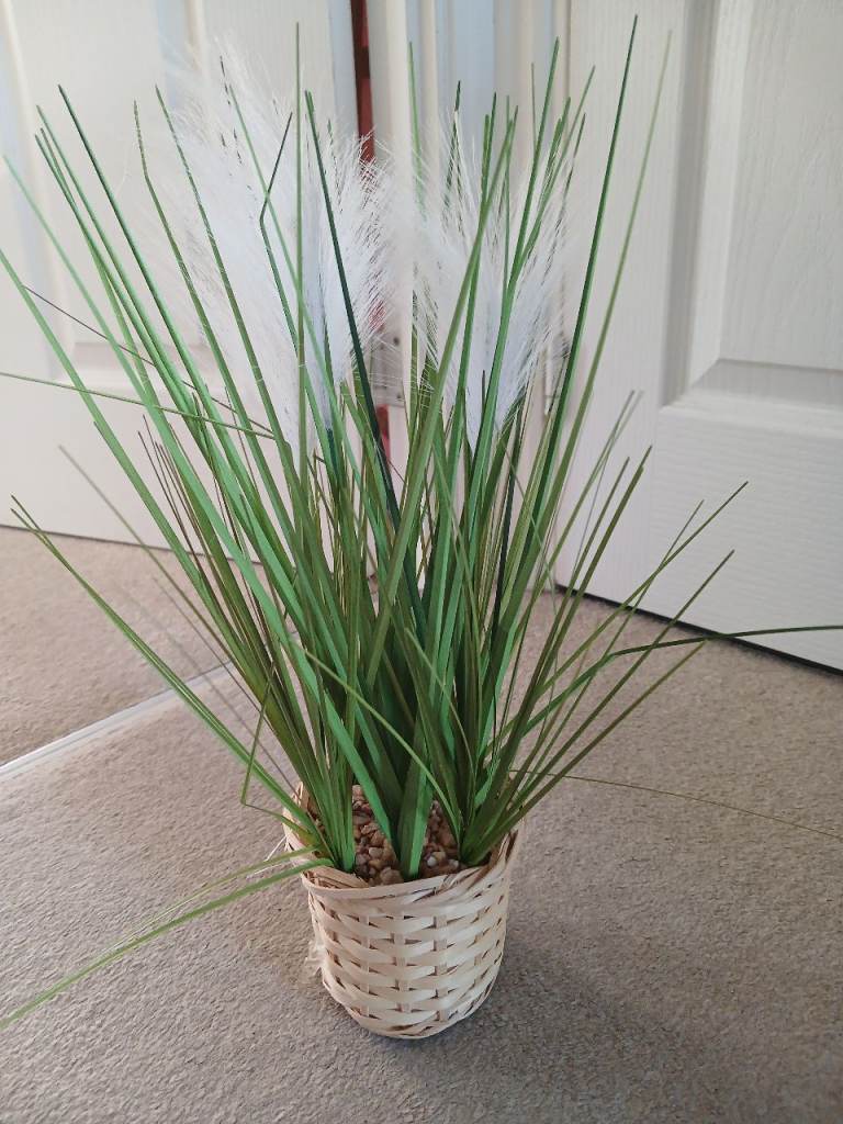Artificial Plant in Woven Pot – Green & White Decoration