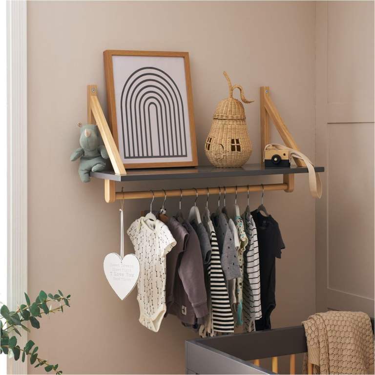 Obaby Maya Shelf and ganging rail   Slate Grey and natural wood   New   